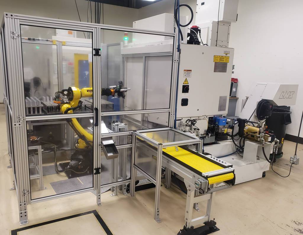 the Ultradent automation cell engineered and implemented by Methods Machine Tools for CNC manufacturing of medical device parts