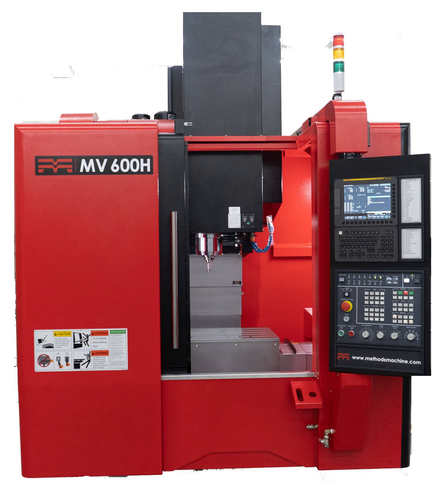 Red CNC milling machine with controls