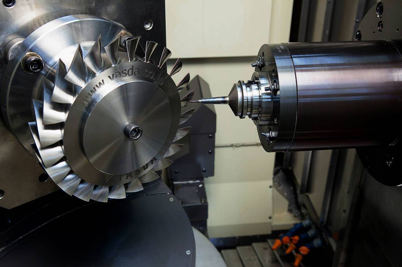 Photo of turbine blade being machined