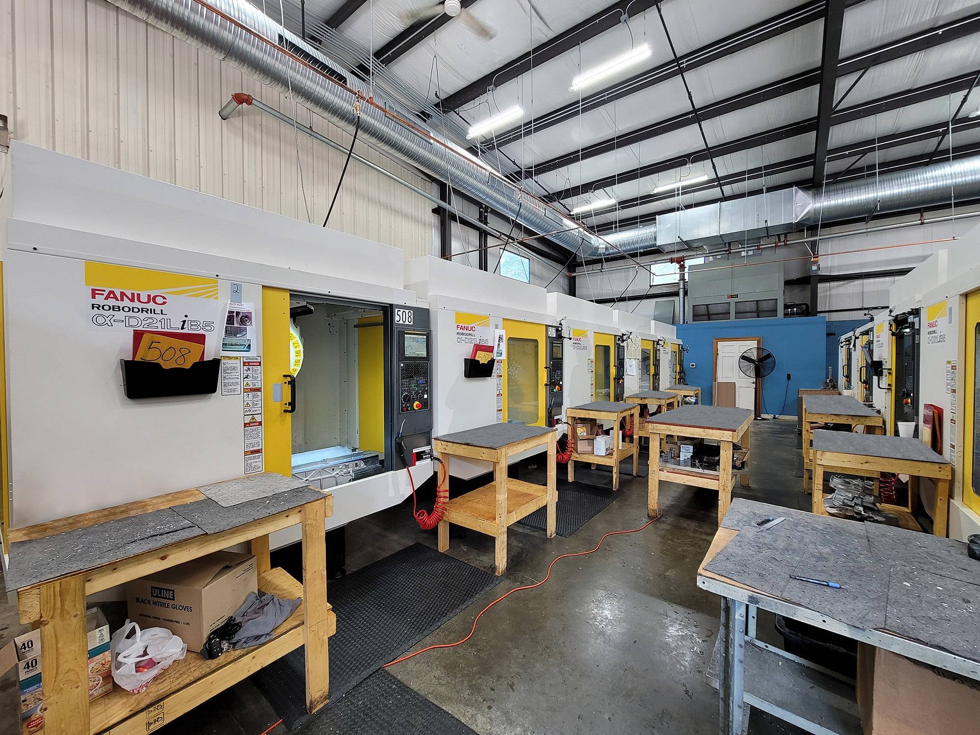FANUC ROBODRILL vertical CNC machining centers in a precision manufacturing facility