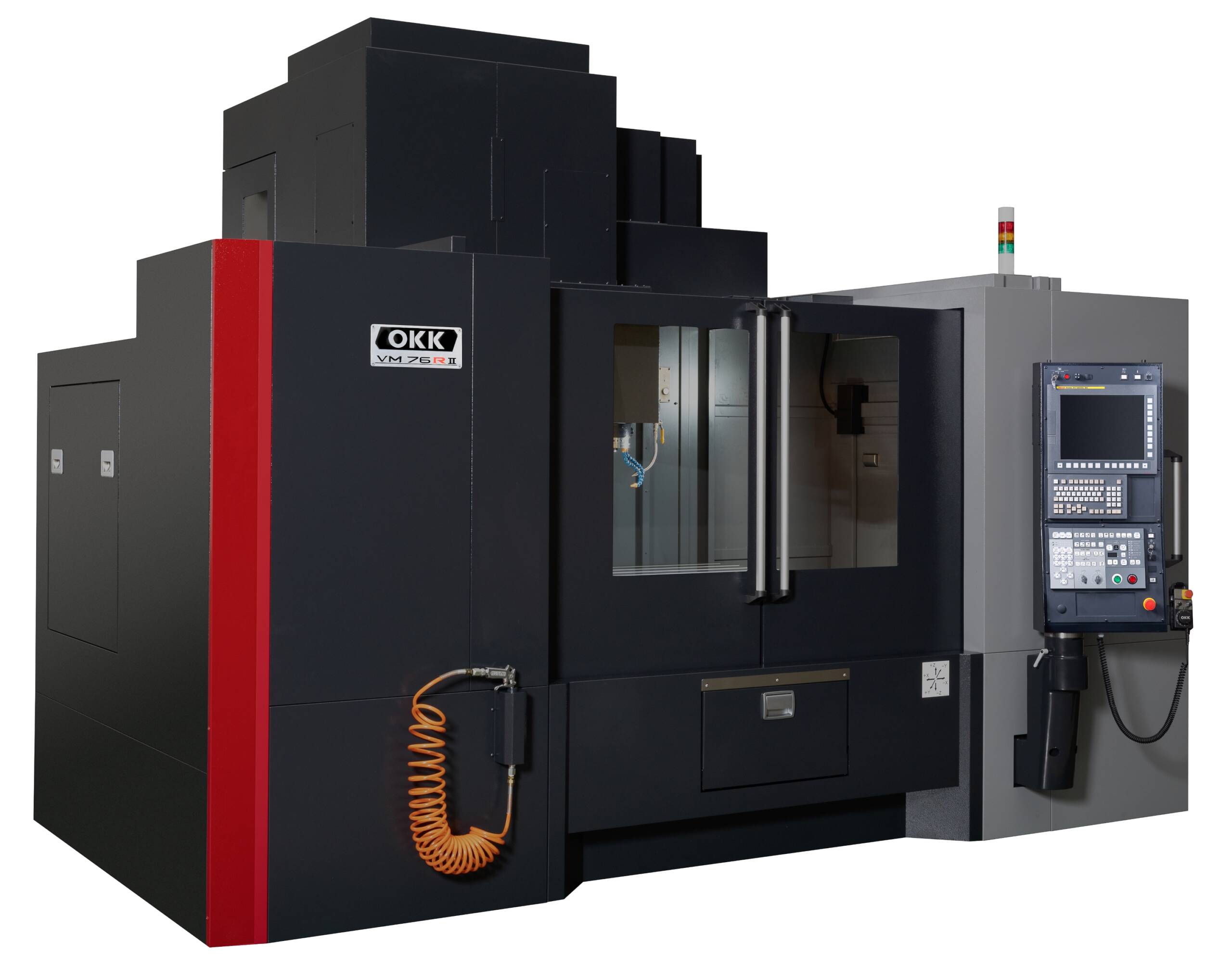 OKK VM76RII vertical CNC machining center with machining enclosure open