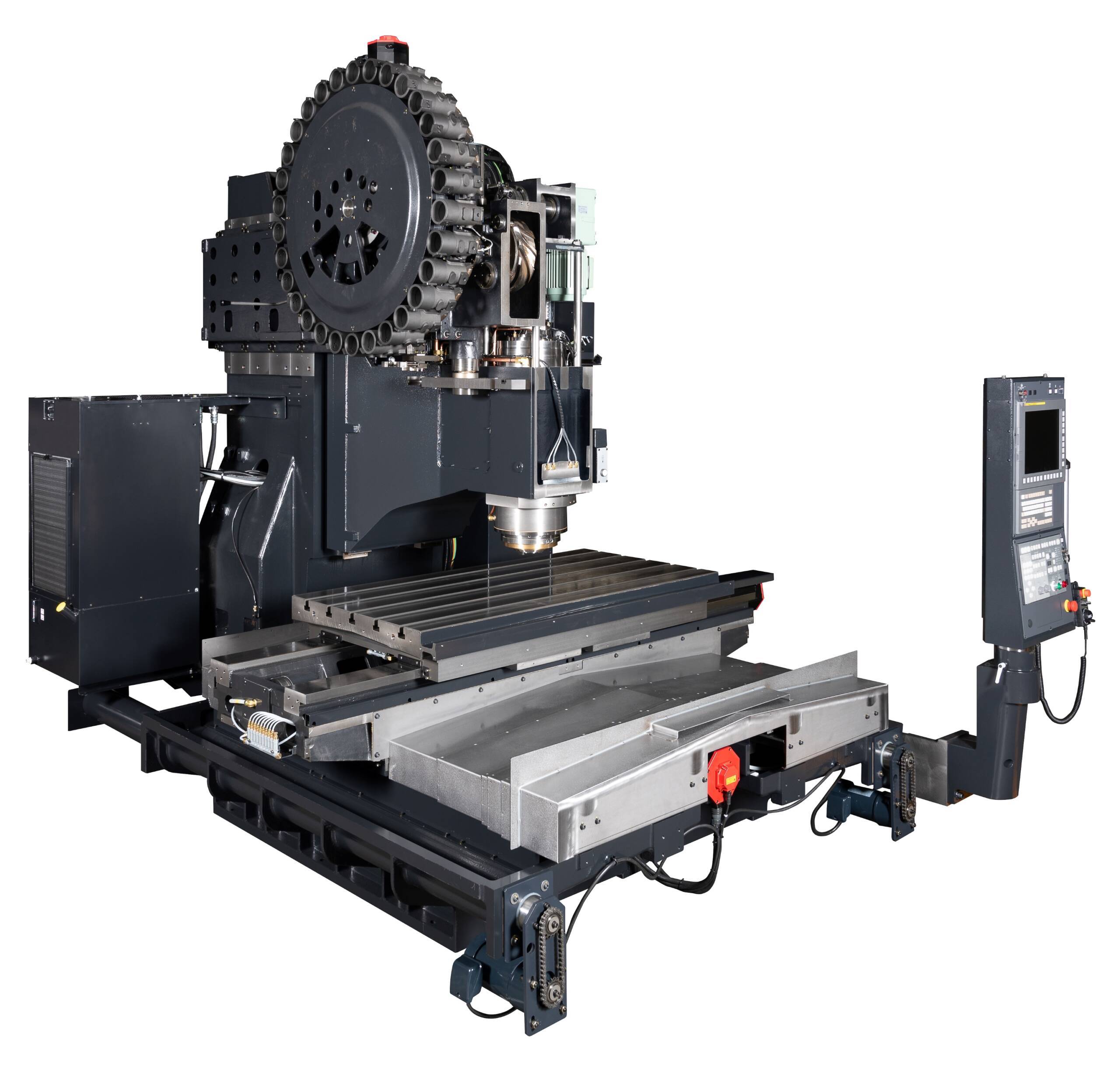 OKK VM76RII vertical CNC machining center front view with machine interior exposed