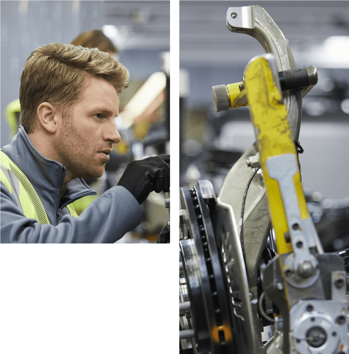 Worker assembling automotive components
