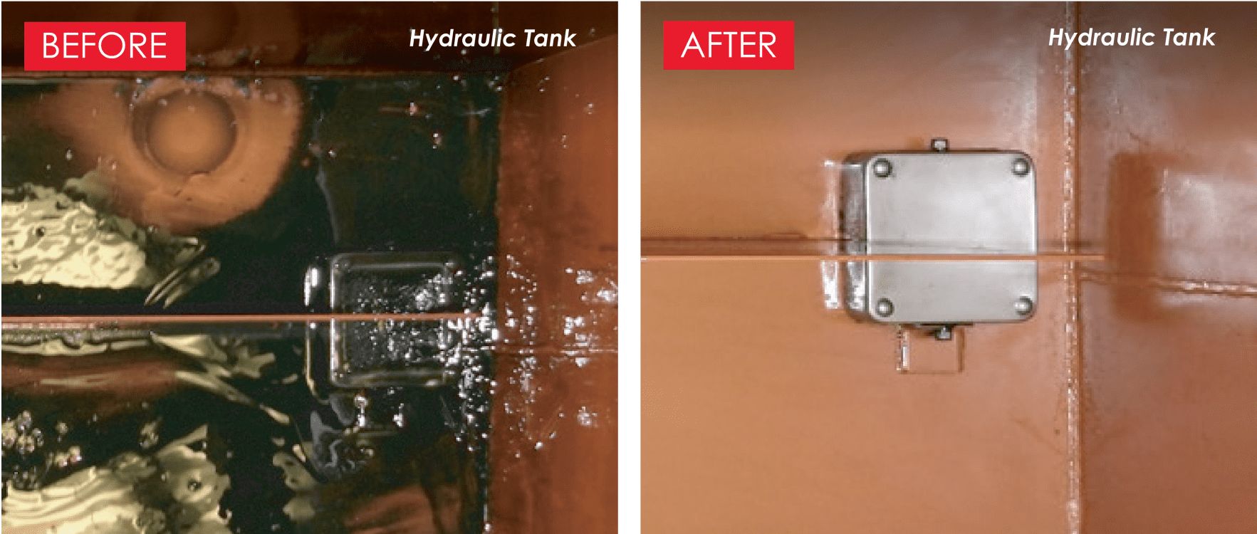 Before and after of a hydraulic tank