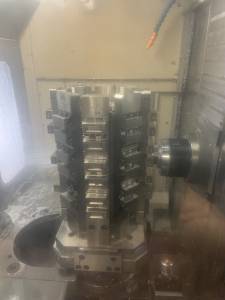 The interior of a KIWA horizontal machining center.