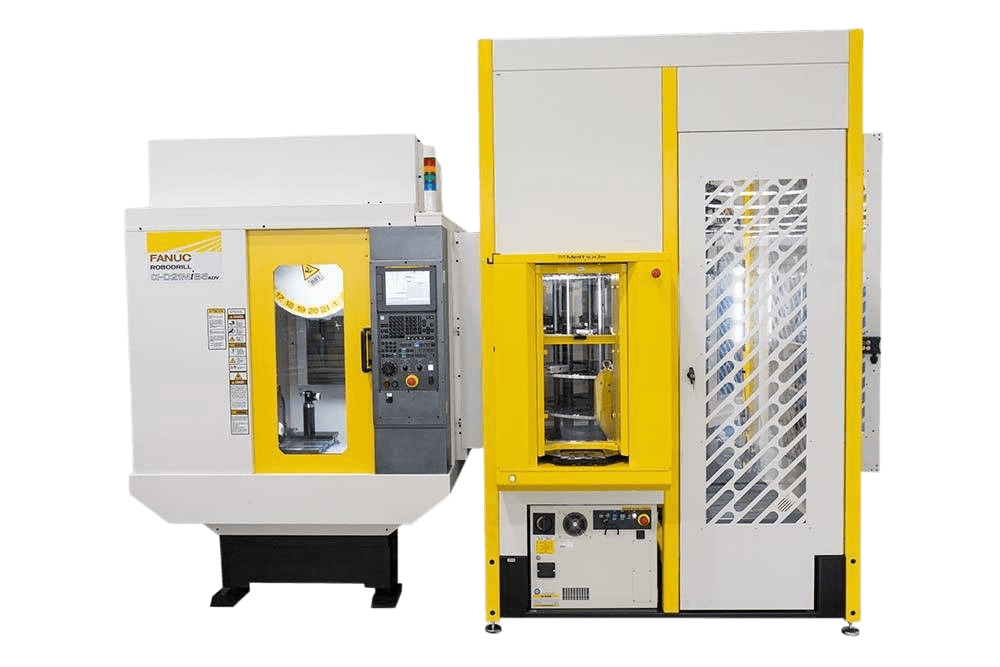 Industrial CNC machine with yellow accents