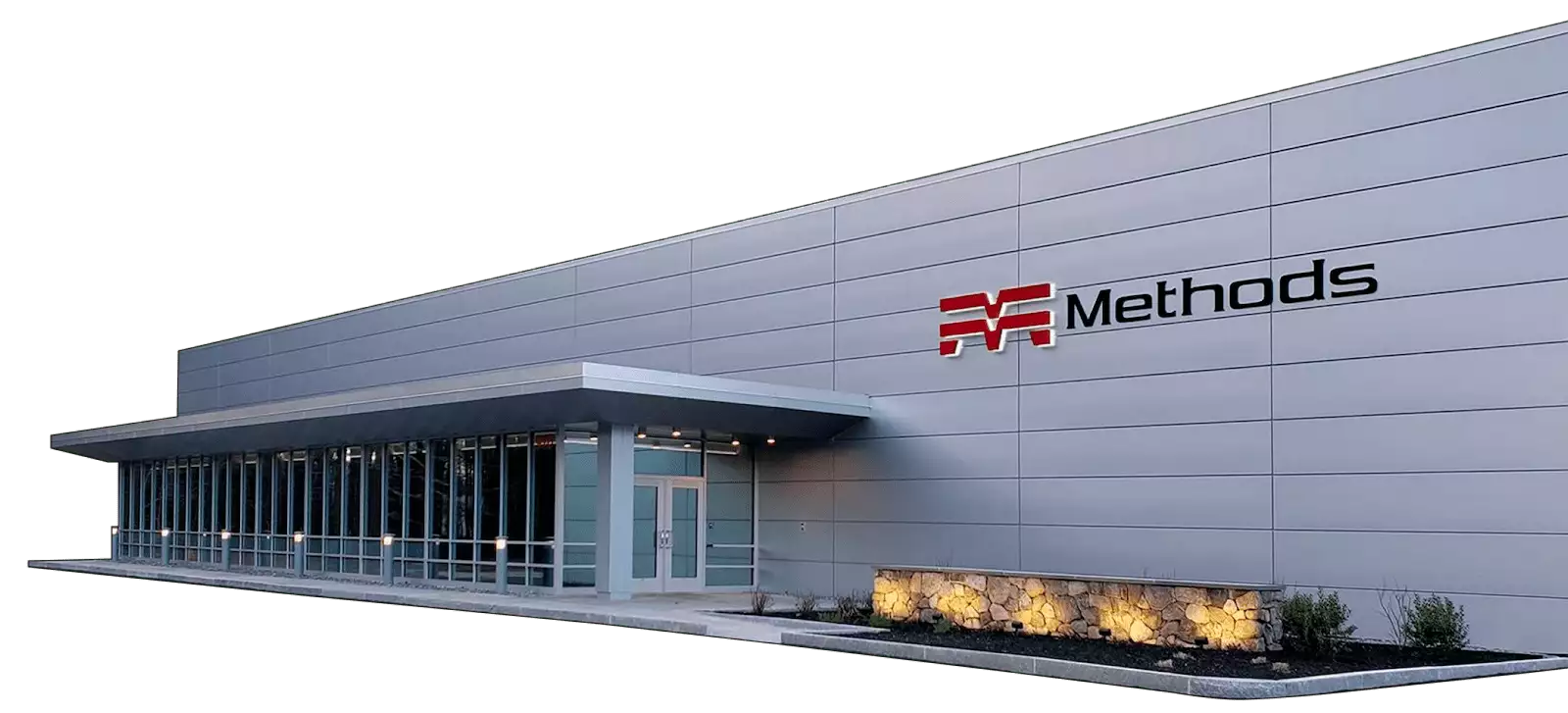 Modern building with Methods logo