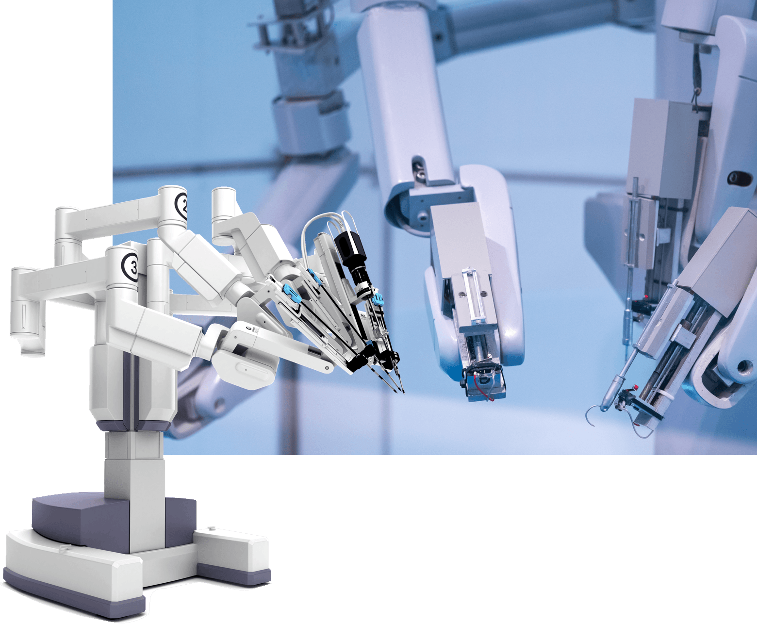 Medical robots signifying the medical manufacturing industry and precision production of medical device components and implants